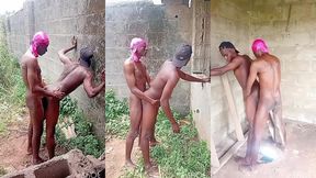 mrsexydaddy and his friend behinds a fence building fucking each other s