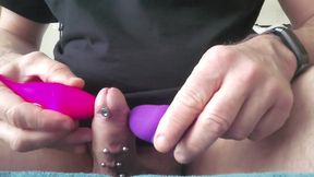 Pierced Cock Destroyed Vibrator Gushes Cum Rivers