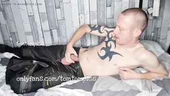 Ginger British scally tradie strokes his big uncut cock in work gear