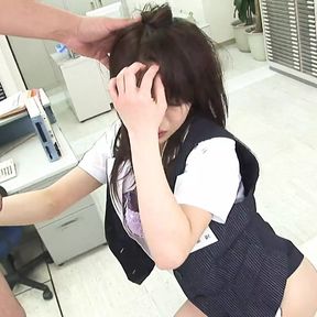 Japanese office girl at work Hina Aizawa had wild sex with two boys uncensored.