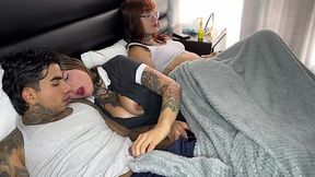 Fucking her hot friend right next to her when she's in bed