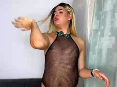 Big Tits Tranny Jerking her Big Hard Cock