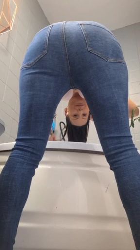 Bent over bath washing my hair