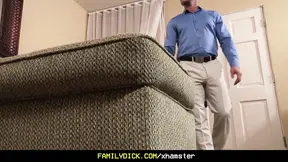 Angry muscle stepdad barebacks his pretty boy step son