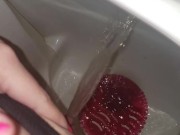 Messy Public Piss In Urinal Attempt By Girl In Slippers