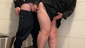 I Cum on My Mother-in-law's Gorgeous Thighs in a Public Toilet