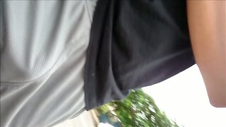 Grey Shorts Freeballing (Commando) flaccid cock swinging