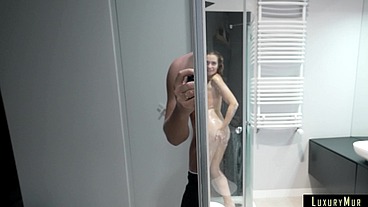 Wet Sex in the shower and the stepmother is happy to give pussy - LuxuryMur