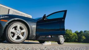 BMW Pedal Pushing Barefoot Drive with Wide Blue Jeans and Pretty Toes