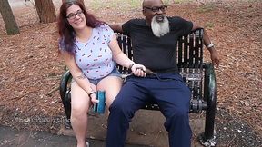 Geeky Milf Slurps on Big Black Cock Outdoors in Public Park