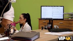 VIP4K Tattooed breasted brunette turns into a whore at the loan office
