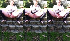 Biggest Gaping Squirter Gobbles Her Own Cum Outdoors