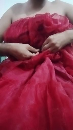 Indian Gay Crossdresser Gaurisissy Real XXX Homemade Sex in Red Lehenga