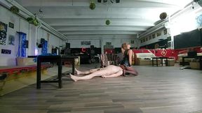 Mistress Maria and Faith - first session together - pantyhose domination - other angle