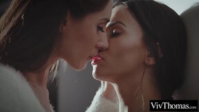 Lesbian brunettes explore each others shaved cunts