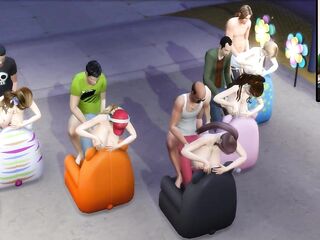 The Sims 4:10 people have sex on the sofa