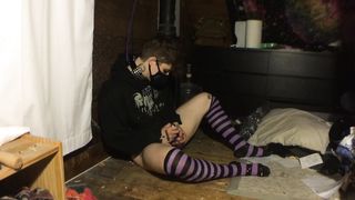 tethered femboy in virginity plays with hitachi