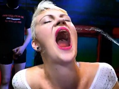 Funky blonde girl hardcore bukkake drinks cum and piss