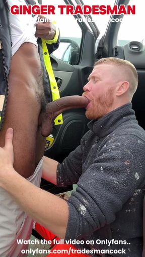 Risky outdoor BBC Creampie  Co worker with Huge monster cock fucks &amp; dumps load inside Ginger Tradesman in truck
