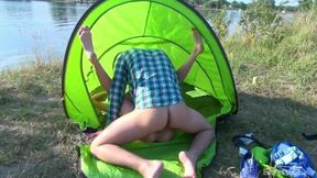 Busty brunette Eveline Neil getting fucked in a tent