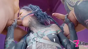 Double Anal From Tattoo Girl Anuskatzz / Dap With Swallow, Gape, Prolapse - Punk - Goth