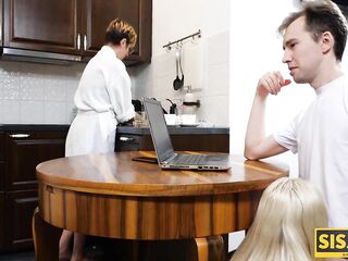 SIS.PORN. Blond is nailed by stepbrother behind the stepmo