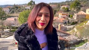 Skinny french ebony bitch got her throat fucked really hard on a big one