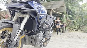 Princess Nicolle the sexy biker on punishment boots riding the Cyclone RX600