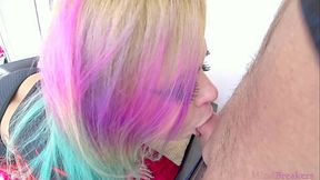 Young Goth stepsister deepthroats and gets a titjob