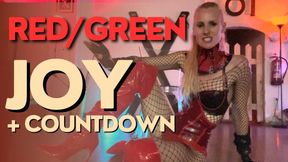 Tease and Denial JOI - countdown by blonde Dominatrix Nicole van Kuppeck in red latex outfit and boots.