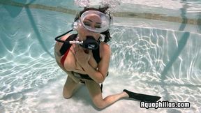 Aquaphilias- Brunette Beauty Nakoma- SCUBA Diving Orgasm- Tiny Red Bikini Vibrator Pool Fetish