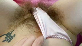 Edging orgasm making my panties wet with pussy juice hairy bush big clit