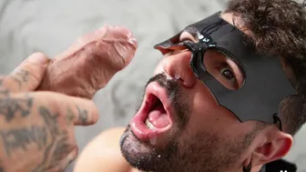 Bo Sinn dominates muscular Ian Greene in intense BDSM bareback anal action