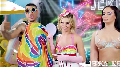 Petite blonde Chloe Temple takes on a BBC at the Jerkaoke party and gets filled