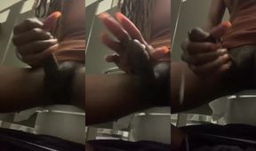 Public office bathroom TRANNY stroke and cum up close cum play surprise