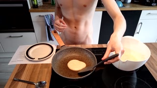 Top Chef Naked French Twink edition : Perfect breakfast with pancake and huge uncut cock