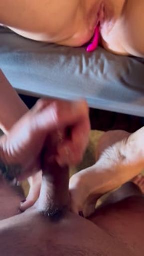 Maiden foot goddess, worships her man’s cock with her feet, toy in pussy, cum shot 👣☄️