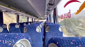 Pretty Latina gives handjob on the bus