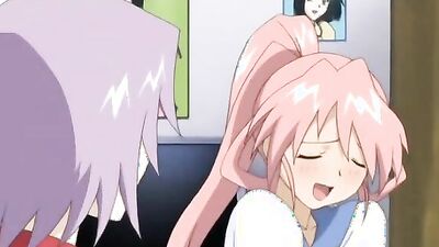 Watch these cute hentai babes with colored hair play with their tits before getting their wet pussies licked