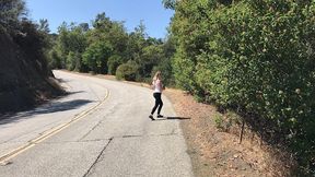 blonde amateur babe jogging behind the scenes of shooting her outdoor personal trainer creampie movie