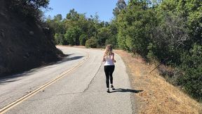 blonde amateur babe jogging behind the scenes of shooting her outdoor personal trainer creampie movie
