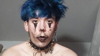 Trans stud with a clown make-up jerks