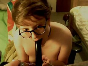 Handcuffed Teen Touches Herself Then Deep Throats and Gags on Dildo (sound)