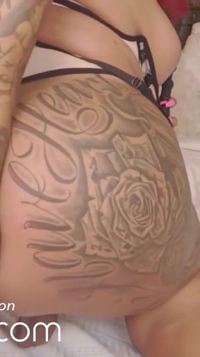 Captivating moment from "VRBTrans Curvy Tattooed T-girl Masturbating On Your Bed"