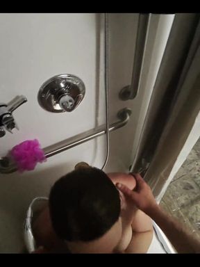 POV Public Shower Blowjob Behind the Scenes with Hot Wife