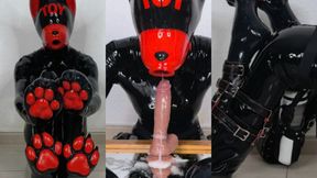 Silicone toy throats dildo & gets milked with autostroker