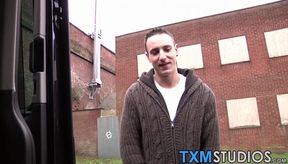 Young British jock blowing big cock in car threeway