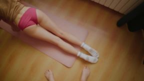 Fr�re �vince sa s�ur pendant qu'elle pratique le yoga