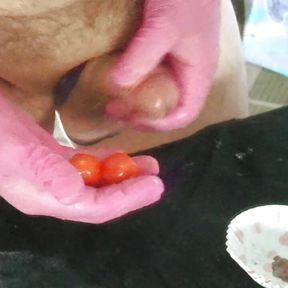 Cocktail Tomatoes with a shot of sperm