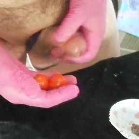 Cocktail Tomatoes with a shot of sperm